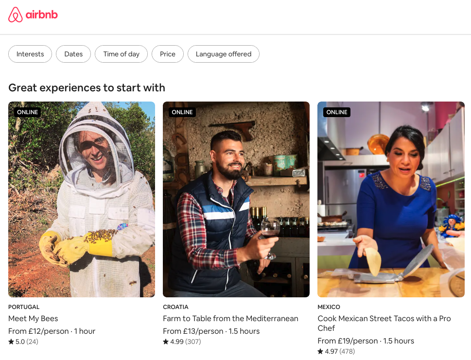 AirBnB screenshot of website