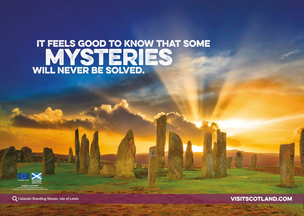 VisitScotland ad campaign poster, stone circle at sunset