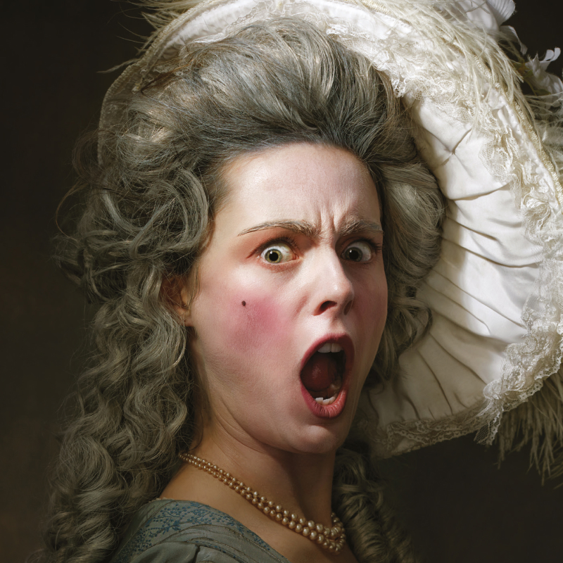 Painting effect of woman with shocked look on her face